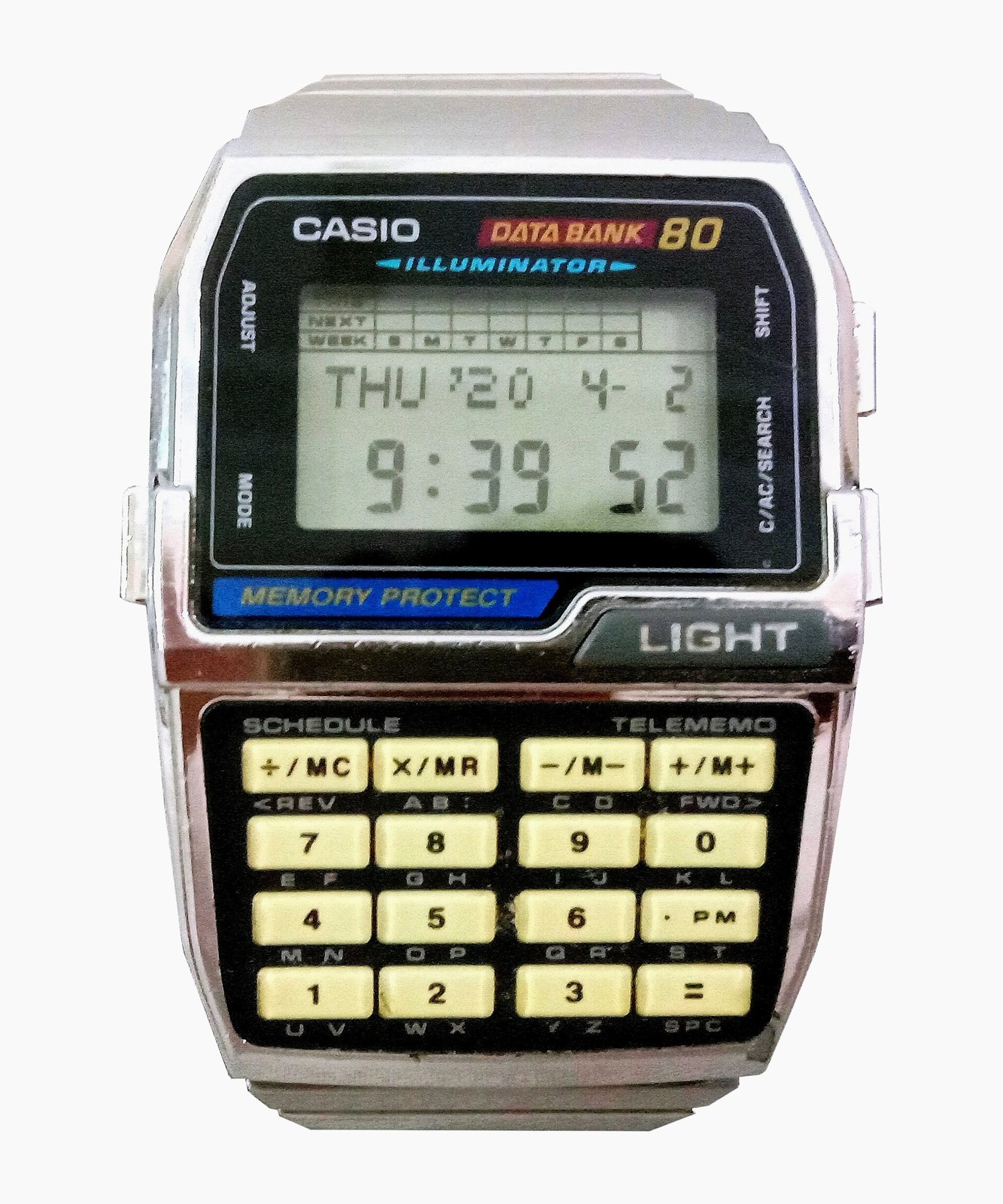 Figure 6 — The DBC-810 Telememo 80 of 1996, with the Illuminator backlight and "Memory Protect" printed on the case.