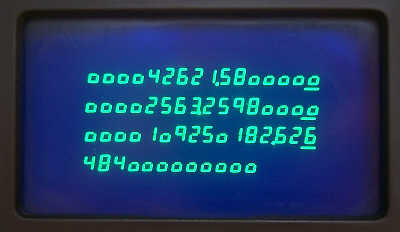 Figure 18 — The Cogito 240SR's display: four rows of figure-8 digits in blue-green phosphor.