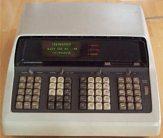 Figure 6 — An HP 9100B. The function keys are grouped in the blocks either side of the numeric keys; the card slot is above the keyboard to the right.