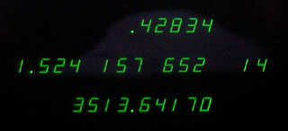 Figure 8 — An HP 9100B's display: X at the bottom, Y and Z above, with mantissa and exponent, the digits grouped in threes.