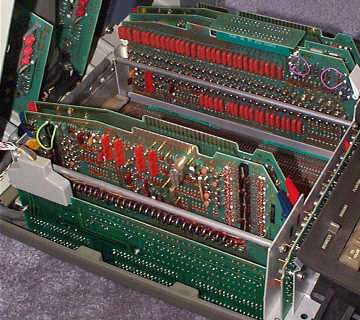 Figure 7 — The 9100B's boards from another angle, with the CRT assembly in the hinged top.