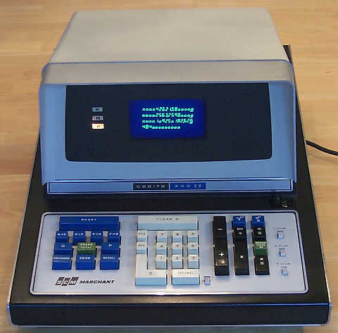 Figure 7 — An SCM Cogito 240SR: the K, P and Q registers on the tube, the transfer and equals keys beside the number pad.