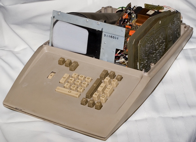 Figure 14 — Inside the Victor 3900: the logic boards behind the keyboard and the CRT in its shield.