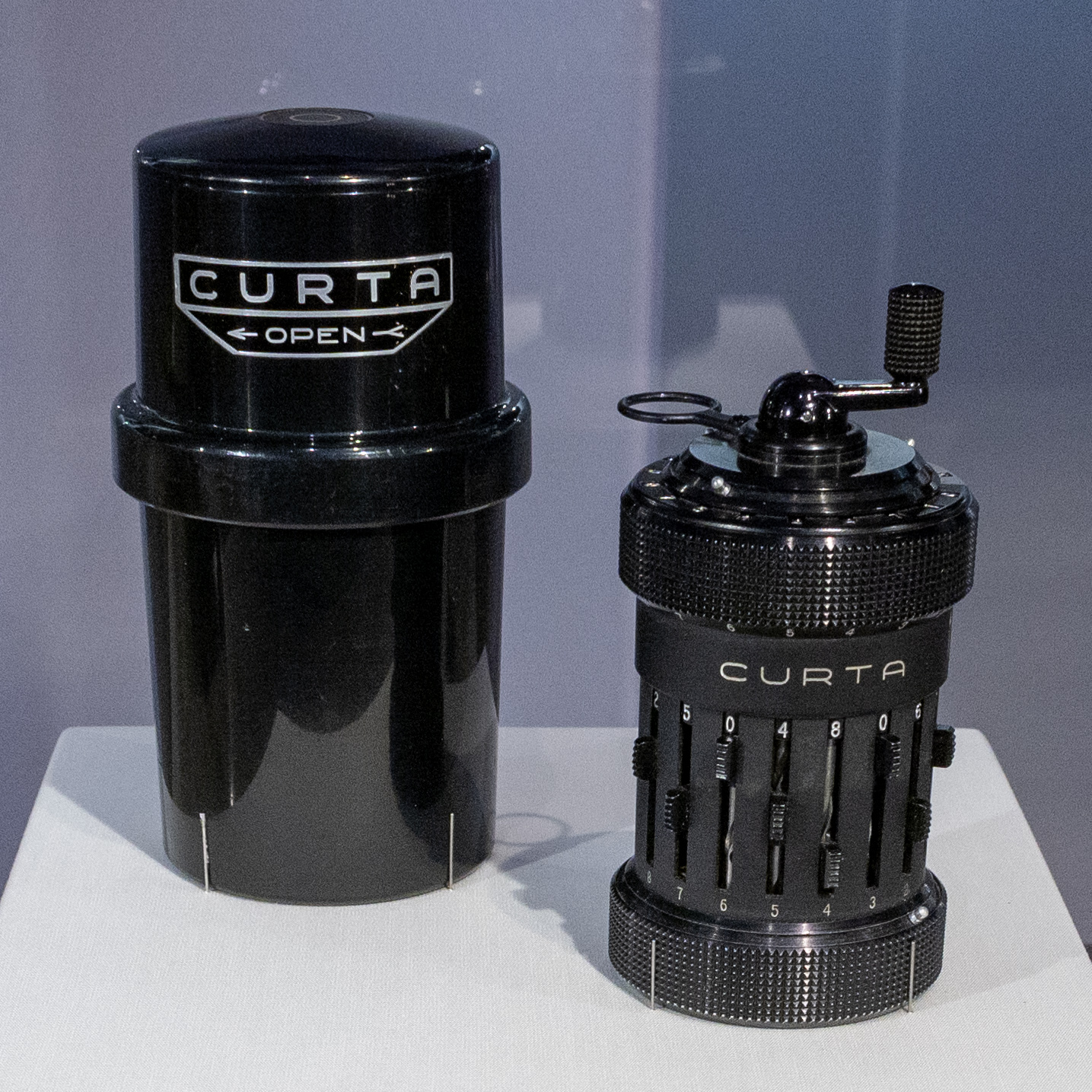 Figure 3 — A Type I with its screw-top can, in the collection of the Computer History Museum. The can is part of a complete example and is routinely missing.