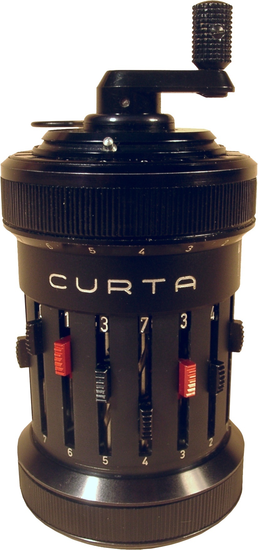 Figure 2 — A Curta "Typ 1a" of about 1968, held at the Schreibmaschinenmuseum Beck in Pfäffikon. This machine was never sold. Herzstark's development engineer Elmar Maier recorded work on Curta 1a and 2a vari…