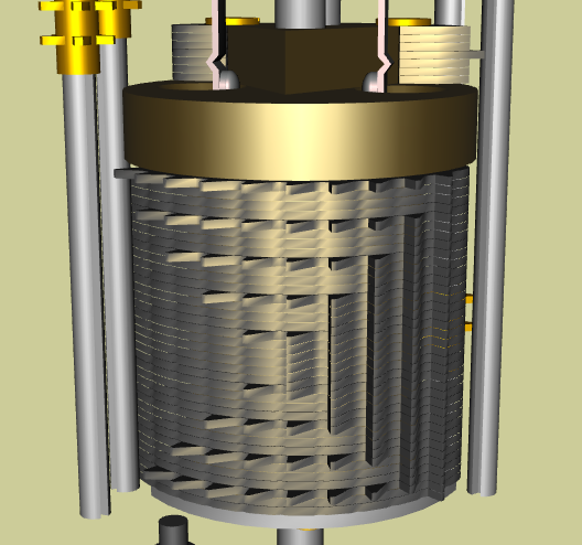Figure 1 — The Curta's drum, drawn as a cutaway. The staggered teeth are the digits; the pinion's axial position selects how many of them it meets in one revolution.