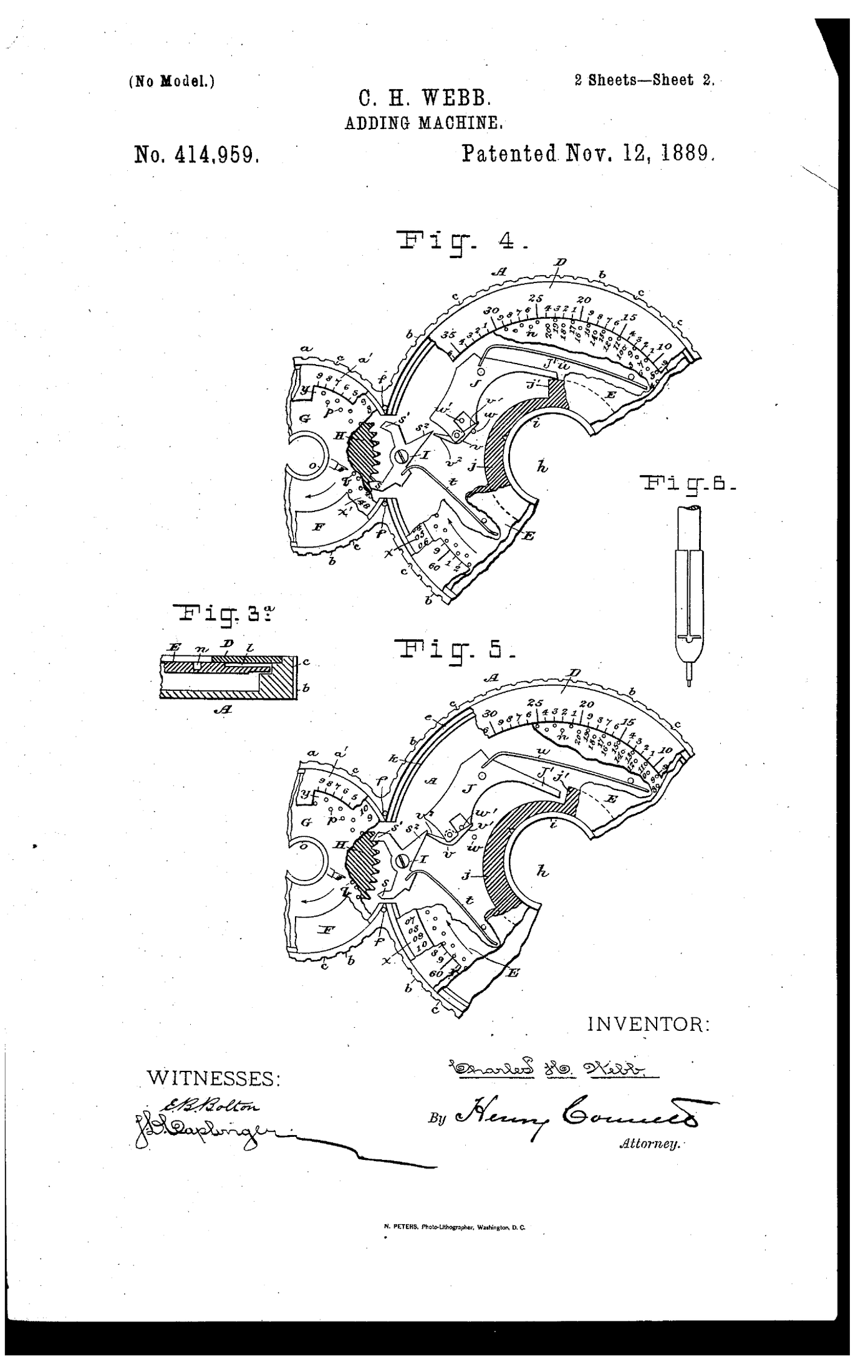 Figure 7 — Webb's 1889 patent, sheet 2: the carry spring and the wheels in section.