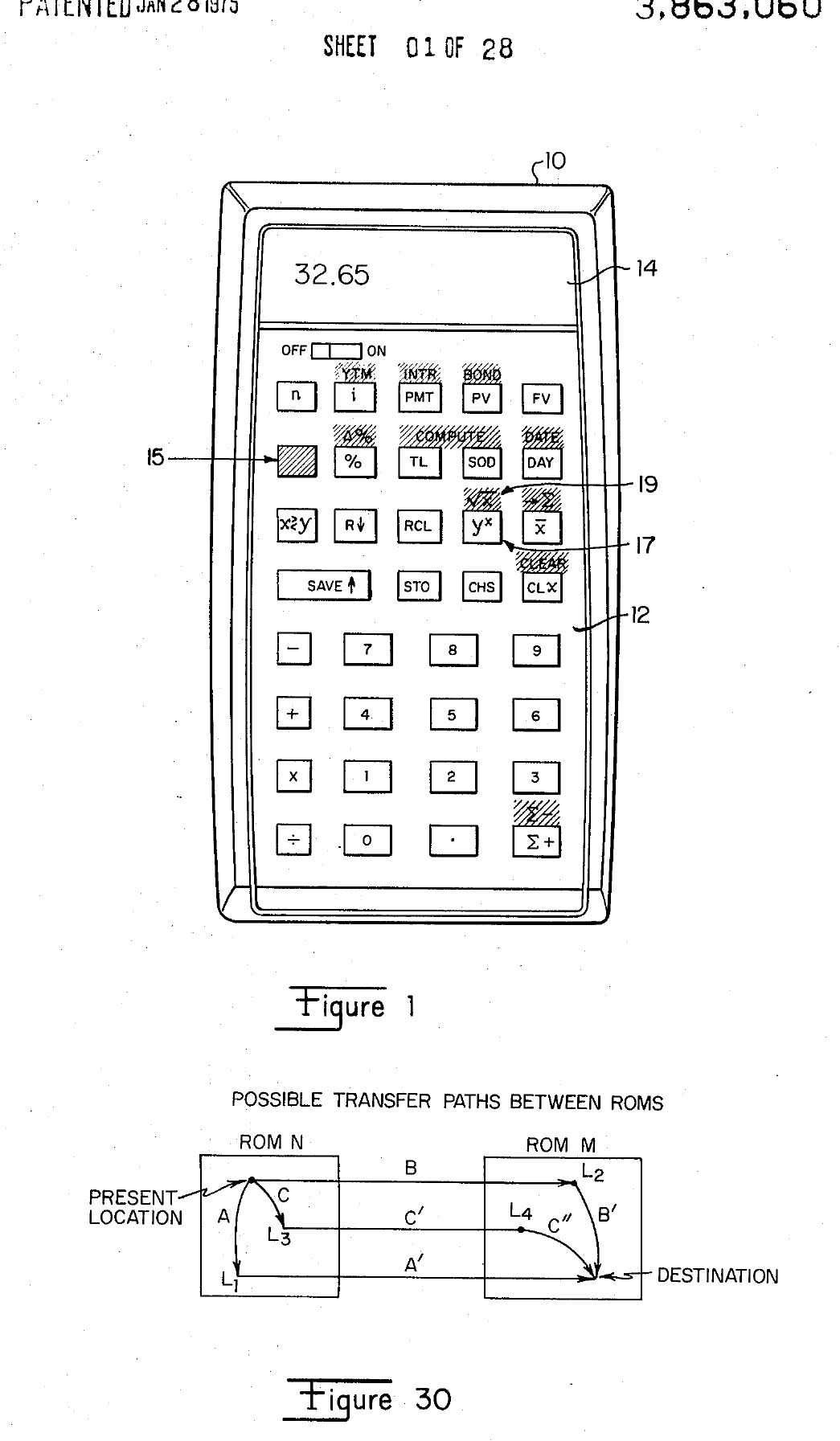 Figure 2 — The HP-80 in HP's patent US 3,863,060, "General purpose calculator with capability for performing interdisciplinary business calculations" (filed 1972), figure 1.