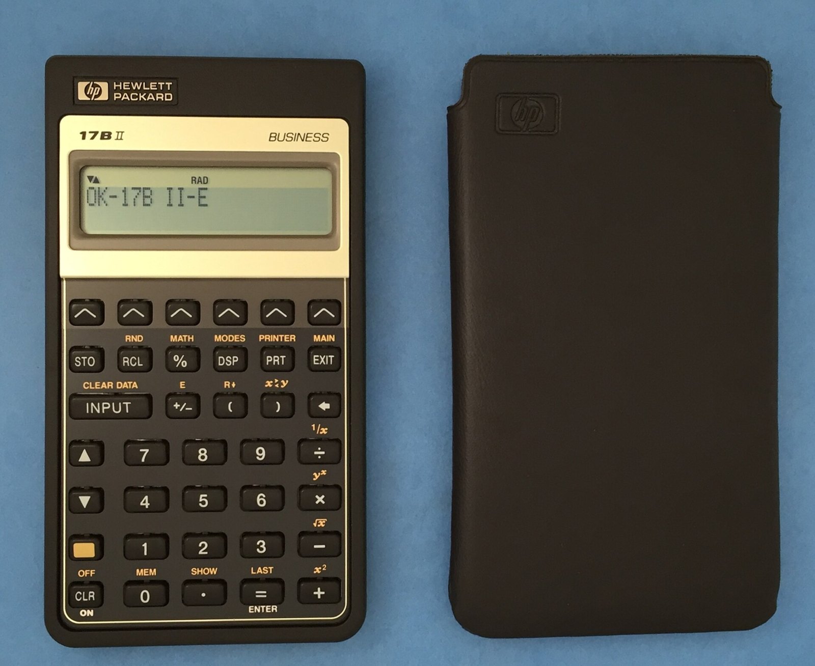 Figure 7 — The HP 17BII business calculator, HP's menu-driven alternative to the 12C, with its slipcase.