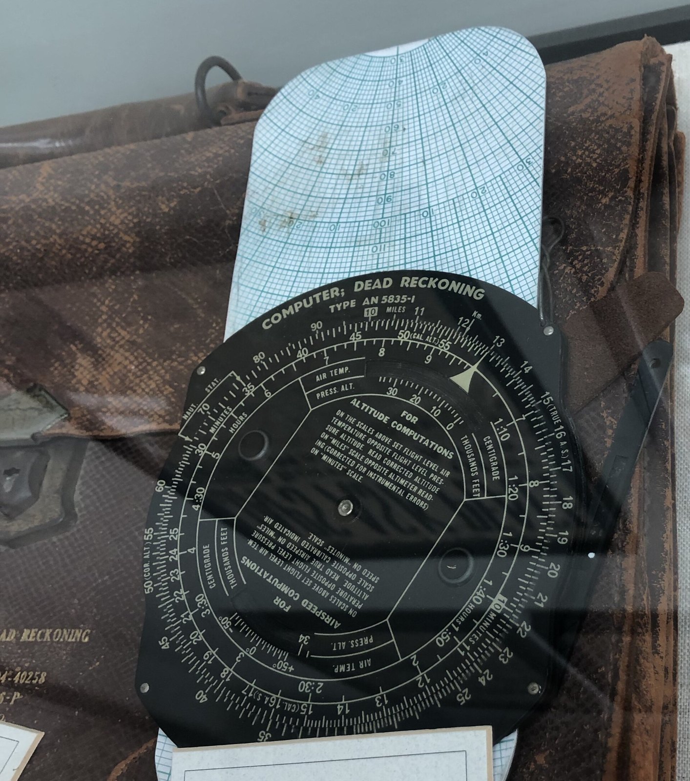 Figure 5 — A US Army Air Forces E-6B dead reckoning computer, the sliding wind card above the black circular slide rule.