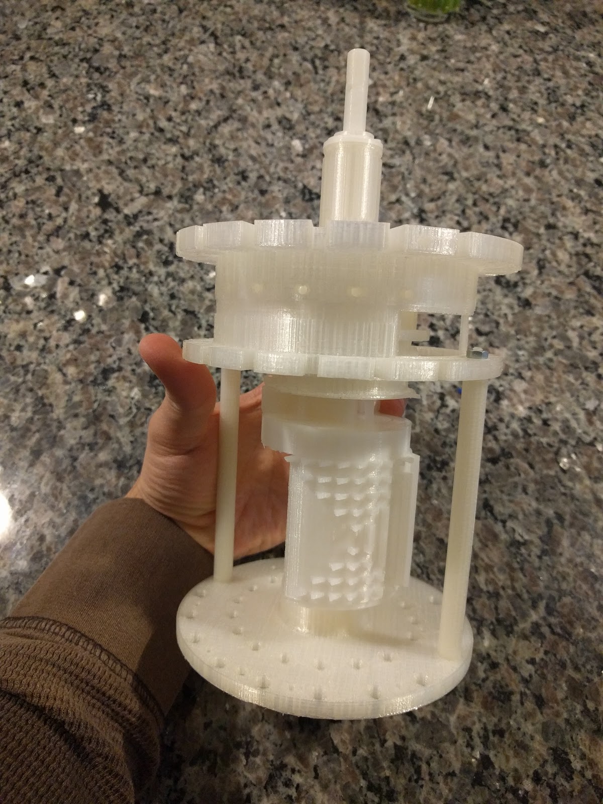 Figure 3 — The column cage assembled — the printed structural members that replace the original's machined steel.