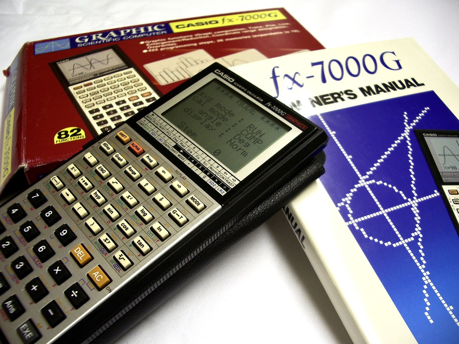 Figure 4 — An fx-7000G with its box and owner's manual.