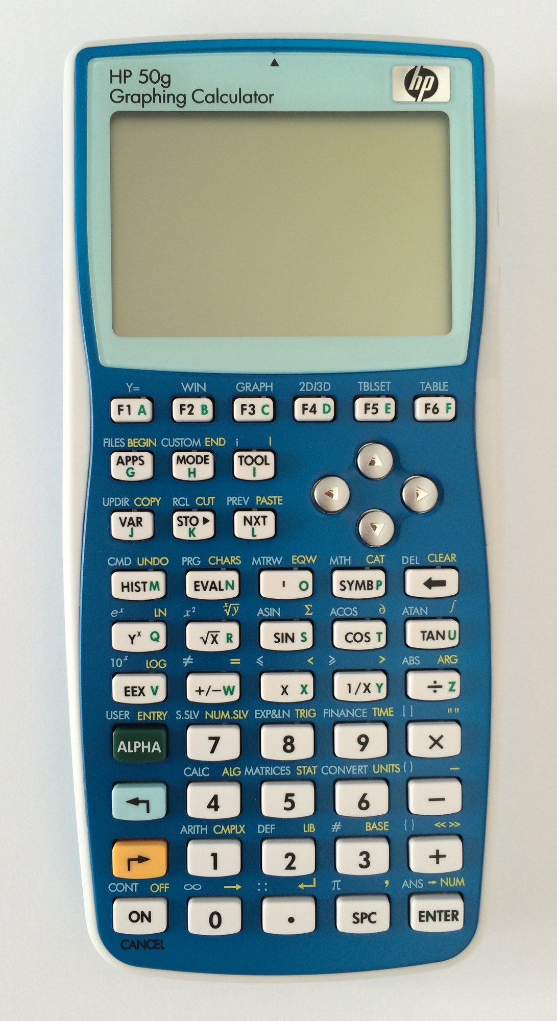 Figure 8 — The HP 50g (2006–2015), Hewlett-Packard's last calculator programmed in RPL, here in blue.