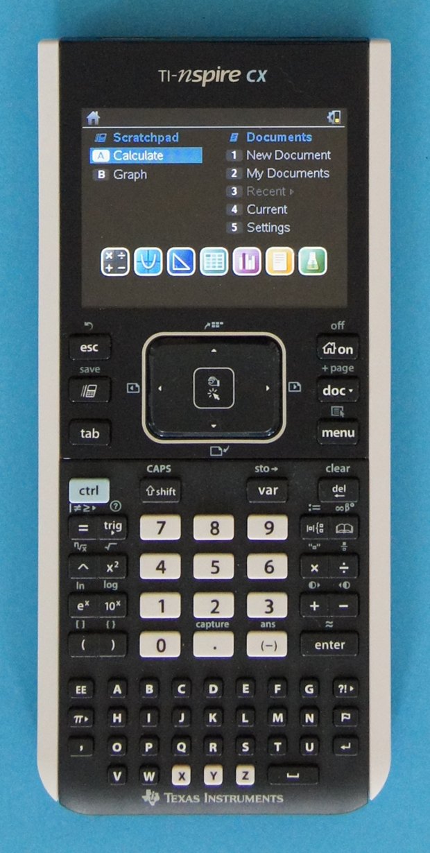 Figure 2 — The TI-Nspire CX of 2011, TI's first colour graphing calculator, with a touchpad in place of arrow keys.