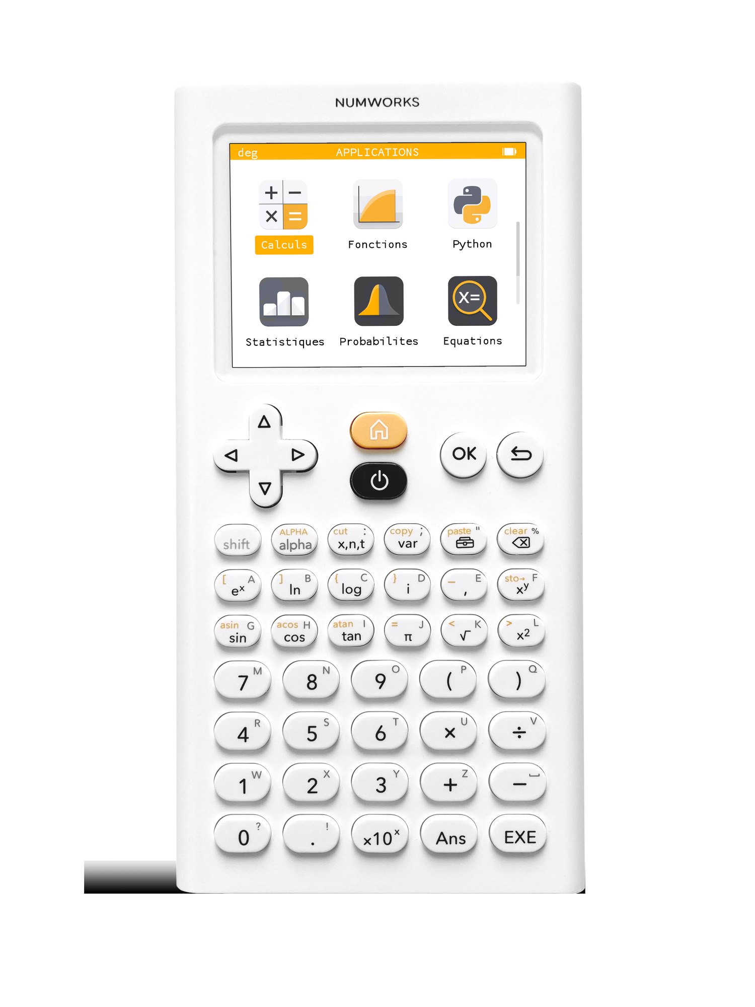 Figure 10 — A NumWorks calculator, the French newcomer of 2017, with its icon home screen and Python built in.