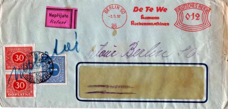 Figure 6 — A DeTeWe envelope of 1937 with the franking slogan for "Hamann Rechenmaschinen".