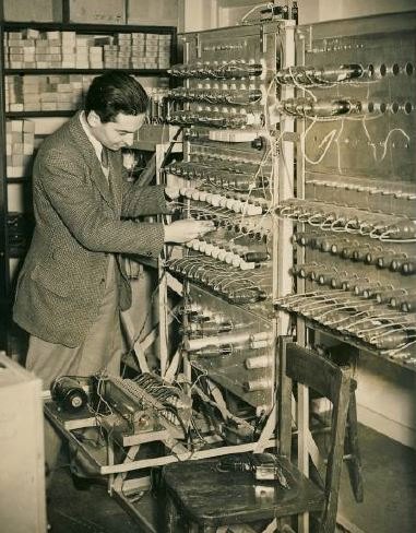 Figure 3 — Norbert Kitz in 1949, with the SEC computer he worked on before he designed the ANITA.