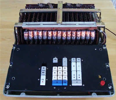 Figure 9 — The interior of a Sharp Compet 20 of 1965: rows of plug-in transistor cards.