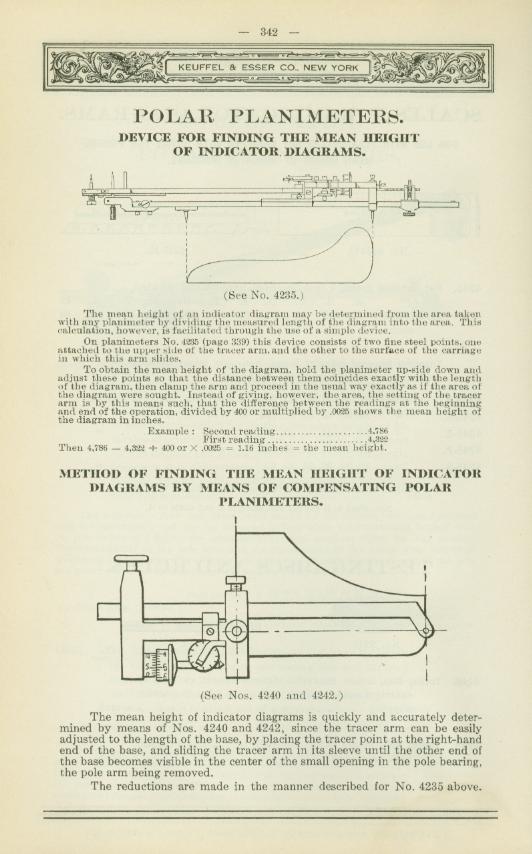 Figure 9 — K&E's 1936 catalogue page on the mean-height device for indicator diagrams on the 4235, 4240 and 4242, at 400 vernier units per inch.