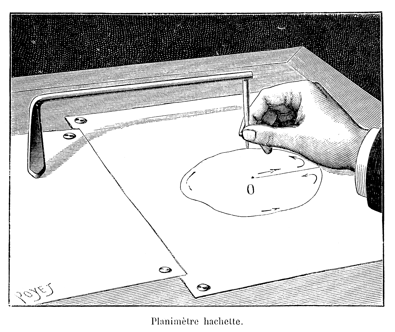 Figure 6 — The "planimètre hachette" in use, engraved by Louis Poyet for La Nature, 28 July 1894.