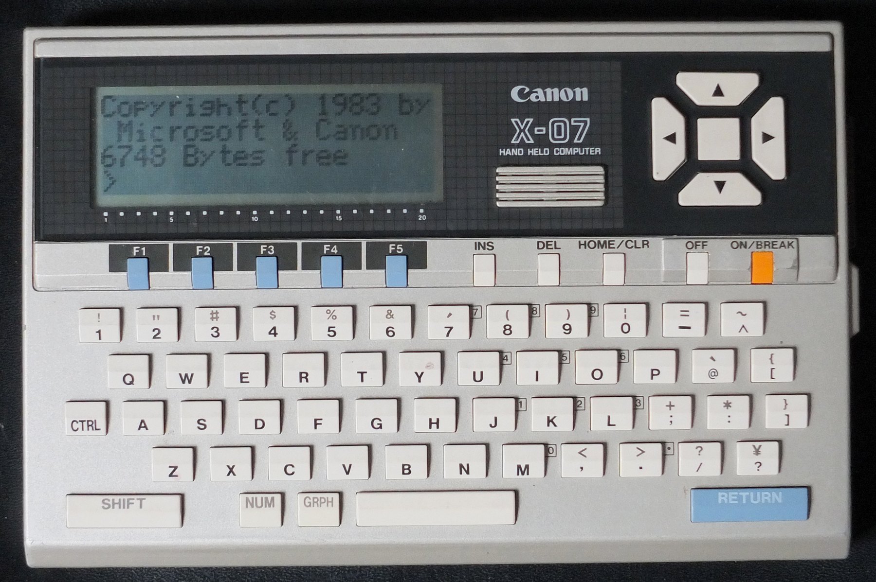 Figure 19 — The Canon X-07 of 1983, with Microsoft BASIC and a four-line display.
