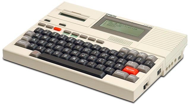 Figure 21 — The Epson HX-20 of 1982: a battery-powered computer with a built-in printer and microcassette drive, larger than a pocket computer and usually called the first laptop.